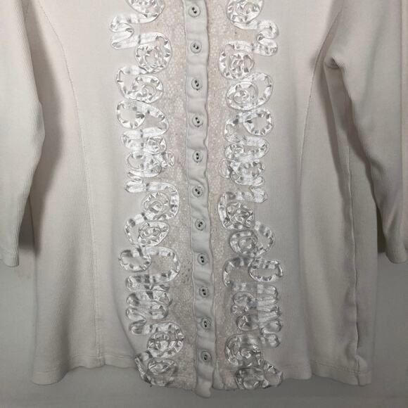 French Dressing Button Front 3/4 Sleeve Lace Top Size S - Picture 4 of 8